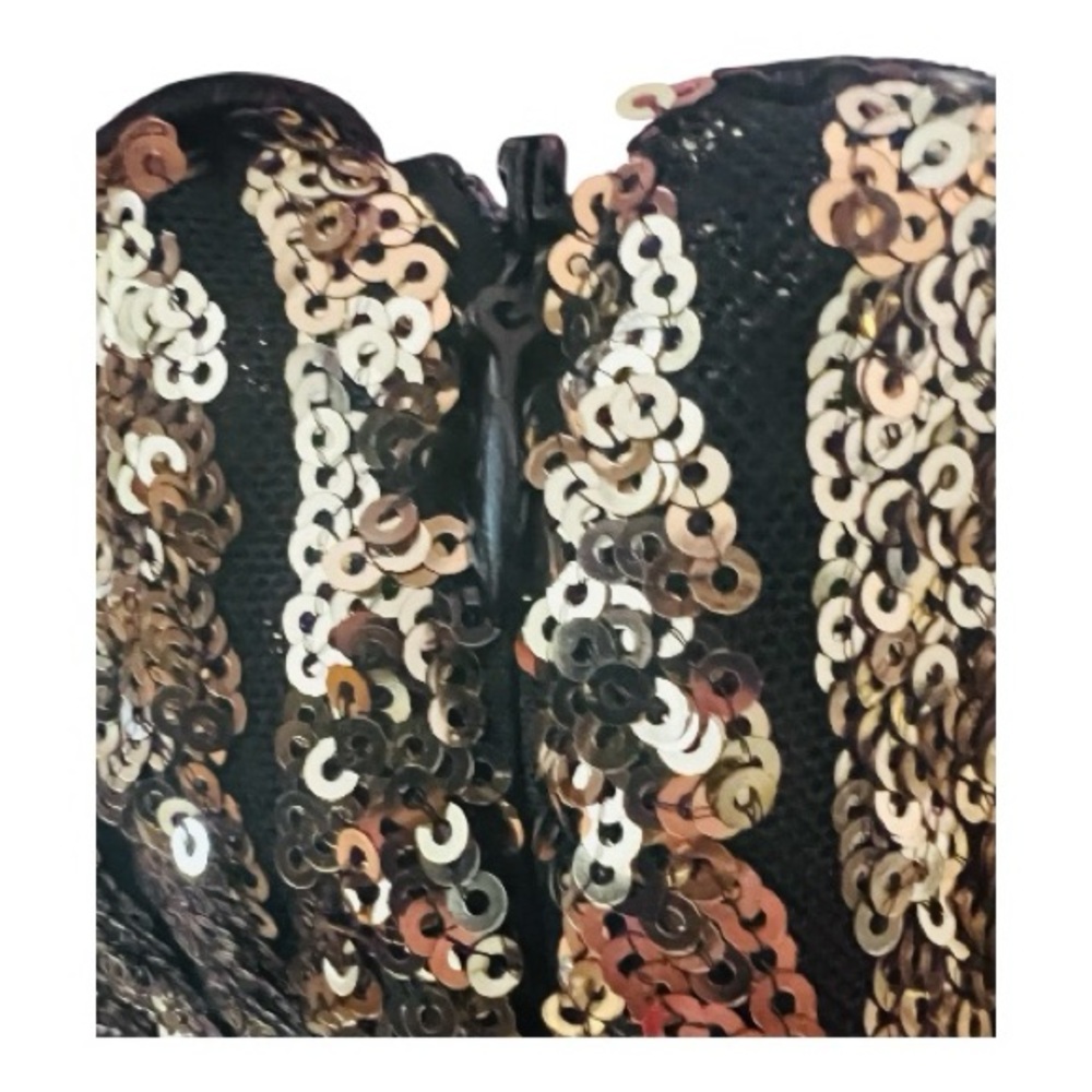 NWT Lulu's Elegant Gold Sequin Black Party Tulip Mini Dress |  New Years Eve - Picture 4 of 16